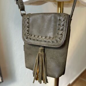 American Eagle Boho Casual Olive Green Crossbody Bag with Tassel